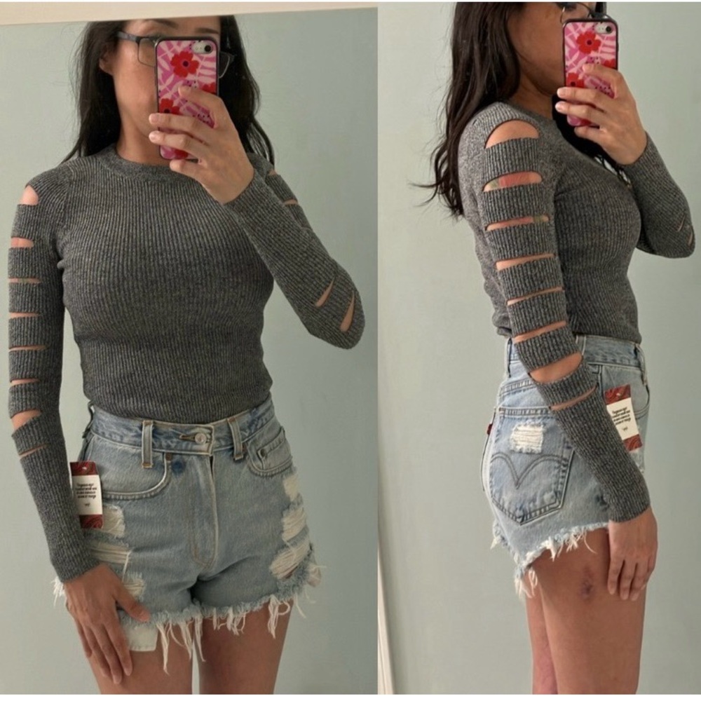 Y2K Bebe High Neck Ribbed Cutout Bodysuit XS